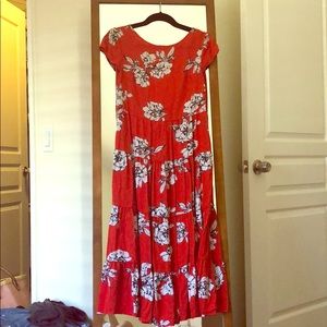 Red free people dress with white flowers